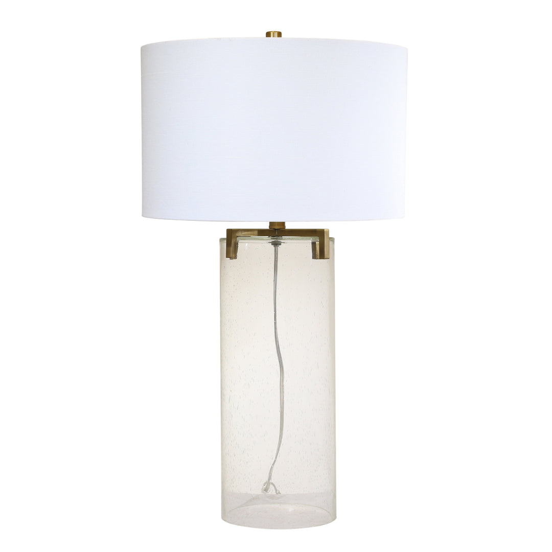 SEEDED GLASS 29" CYLINDER TABLELAMP, CLEAR