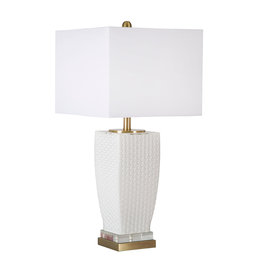 GLASS 29" HONEYCOMB TEXTURE TABLE LAMP, WHITE