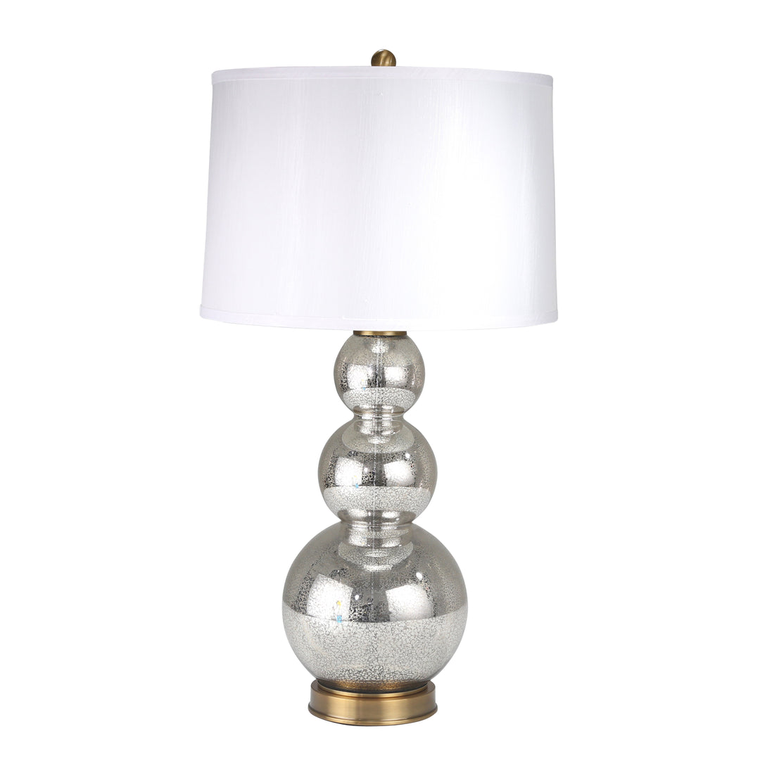 GLASS 34" TRIPLE BALL TABLE LAMP W/ USB , SILVER