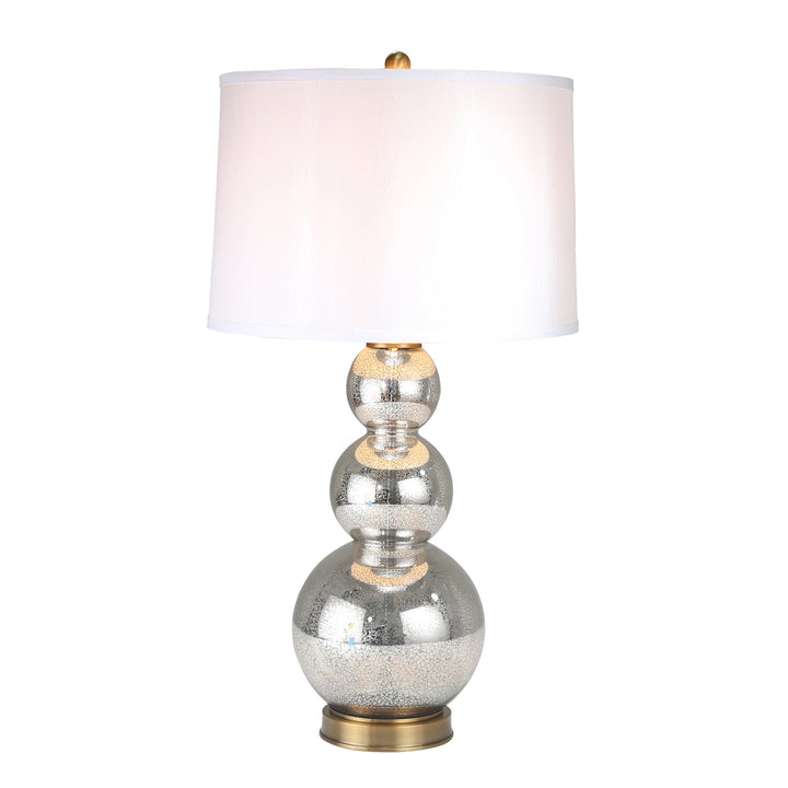 GLASS 34" TRIPLE BALL TABLE LAMP W/ USB , SILVER