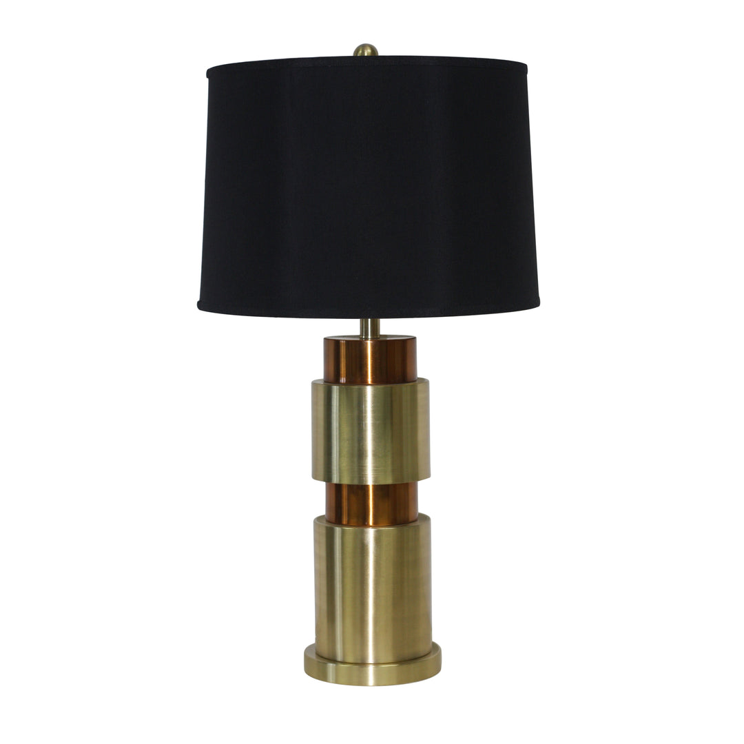 METAL 32"  DOUBLE  CYLINDER TABLE LAMP, GOLD