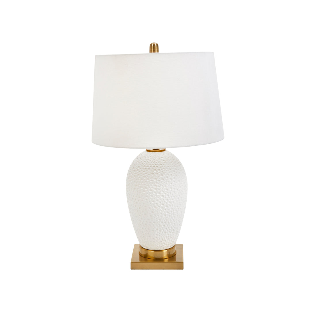 CERAMIC 27" TABLE LAMP W/ CRATERED FINISH, WHITE