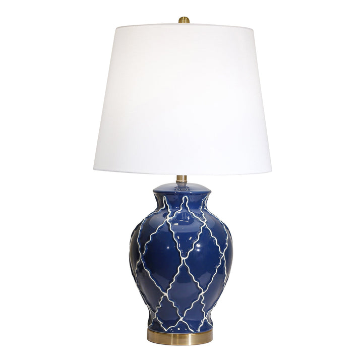 CERAMIC 30" URN TABLE LAMP, BLUE