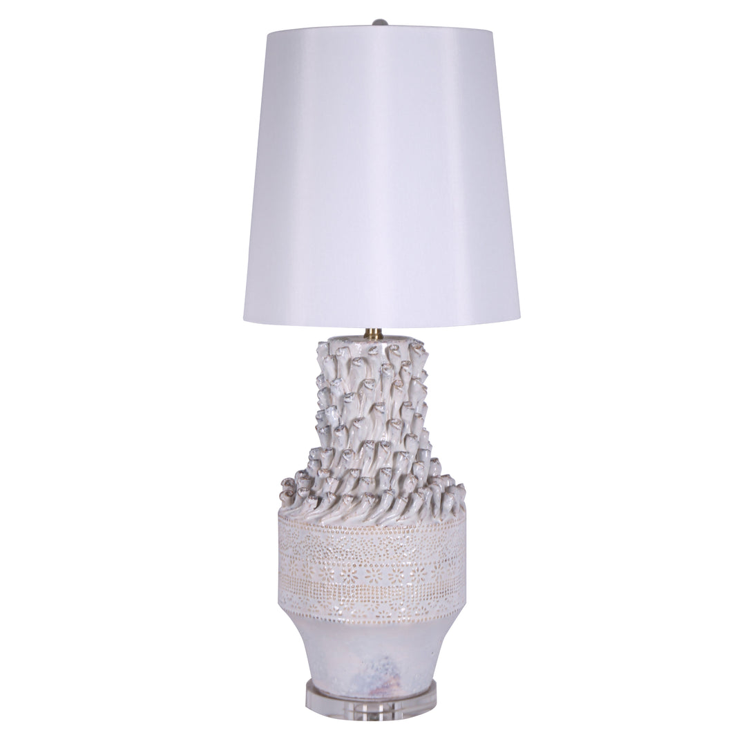 CERAMIC 35.5" CORAL BLUM TABLE LAMP, OFF WHITE