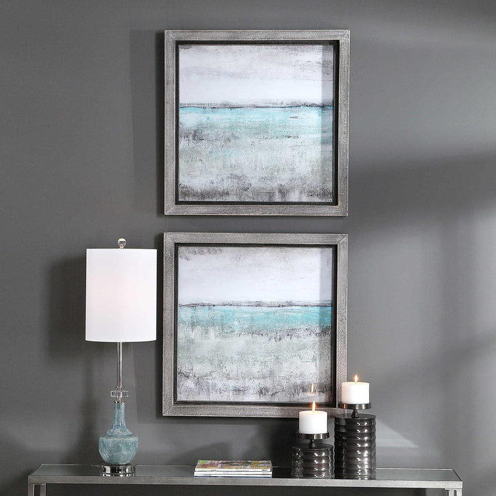 Aqua Horizon Framed Prints, S/2