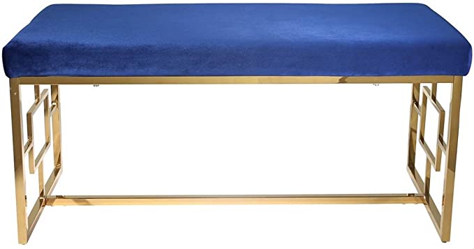 Bench W/ Velveteen Seat, Gold / Navy Kd