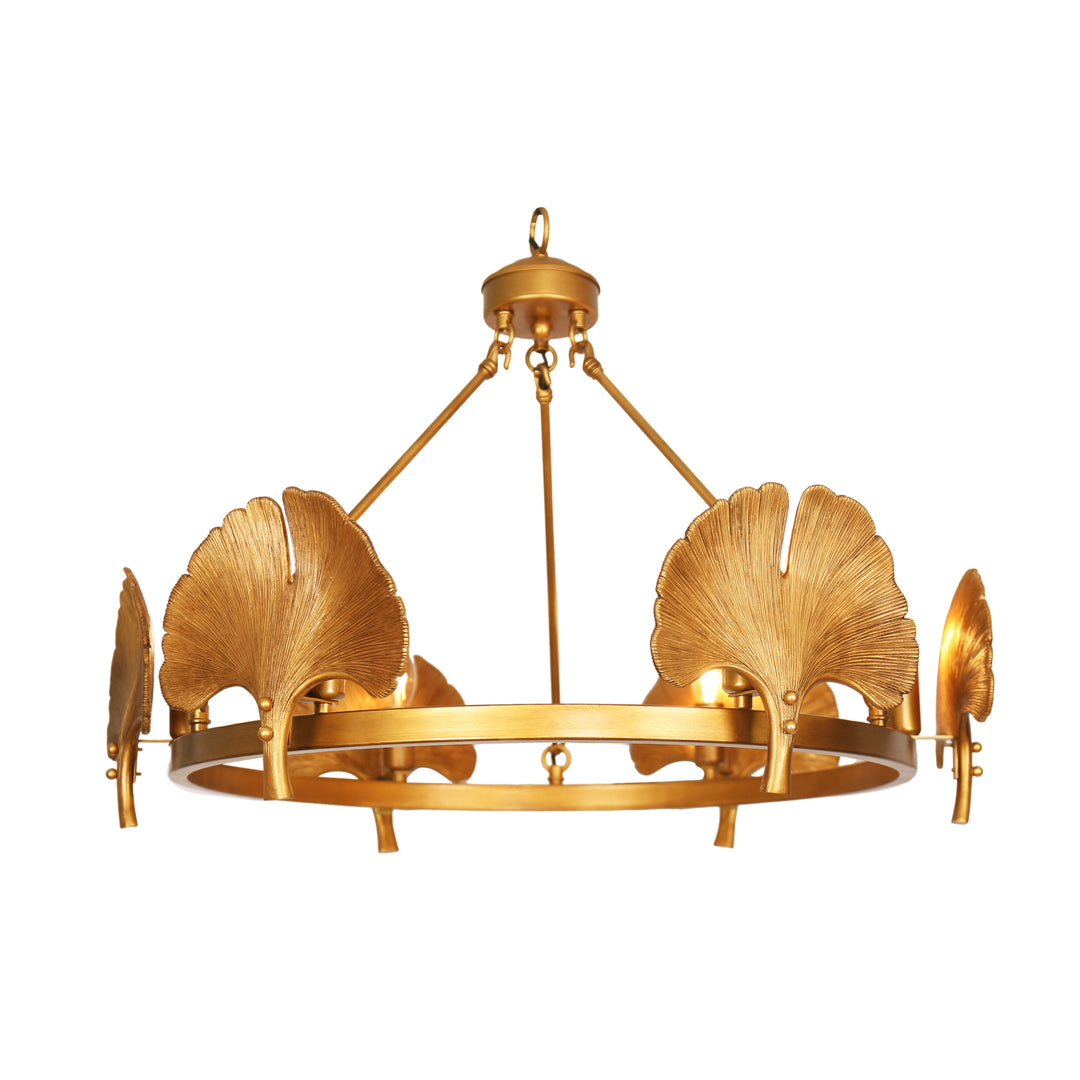 METAL 6 LIGHT GINKO LEAF CHANDELIER, GOLD