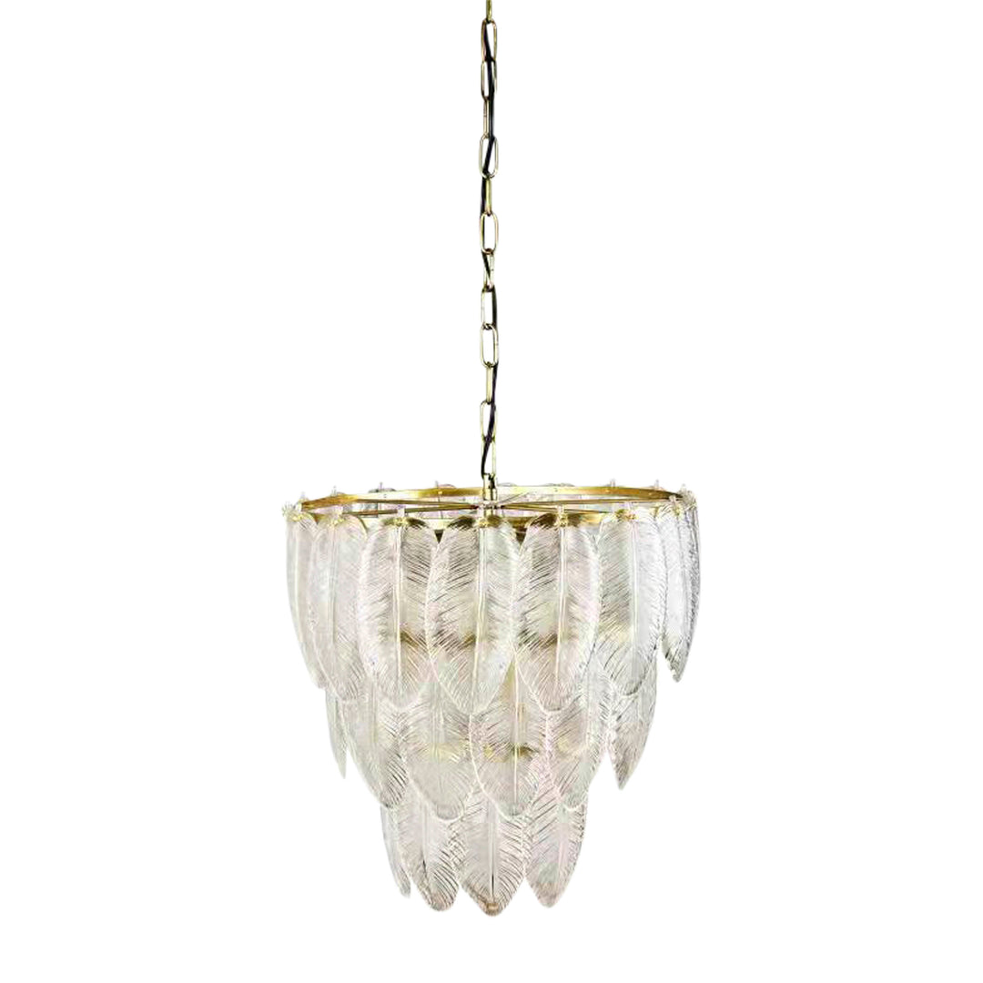 GLASS 6 LIGHTS PALM LEAF CHANDELIER, GOLD