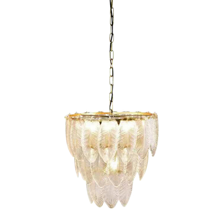 GLASS 6 LIGHTS PALM LEAF CHANDELIER, GOLD