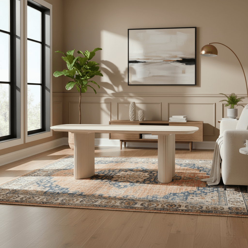 52"catalina Travertine&fluted Wood Coffee Table/kd