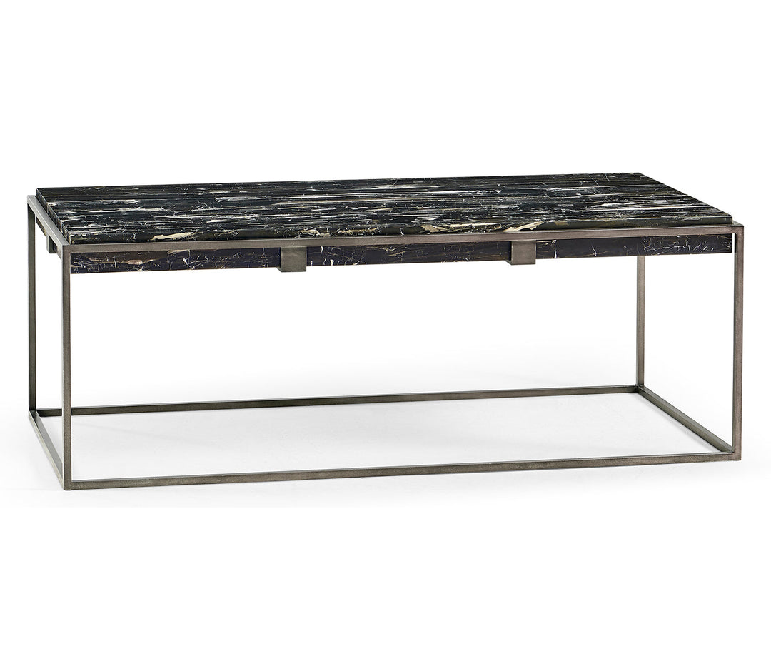 JC Outdoor - Panama Collection - Rectangular Iron Cocktail Table with a Black Marble Top