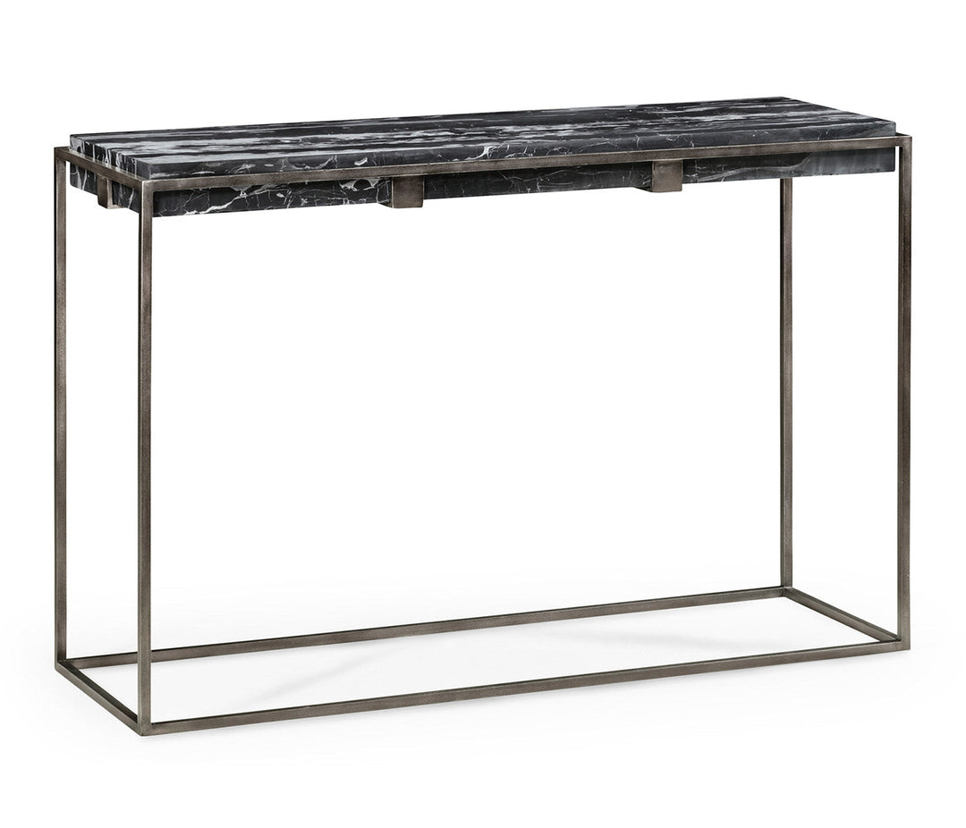 JC Outdoor - Panama Collection - Rectangular Iron Console Table with a Black Marble Top