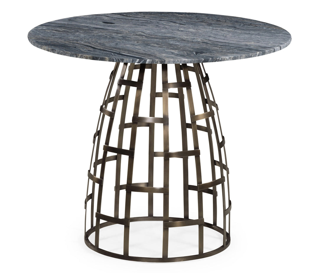 JC Outdoor - Panama Collection - 36" Round Geometric Dome Brass Breakfast Table with a Grey Marble Top