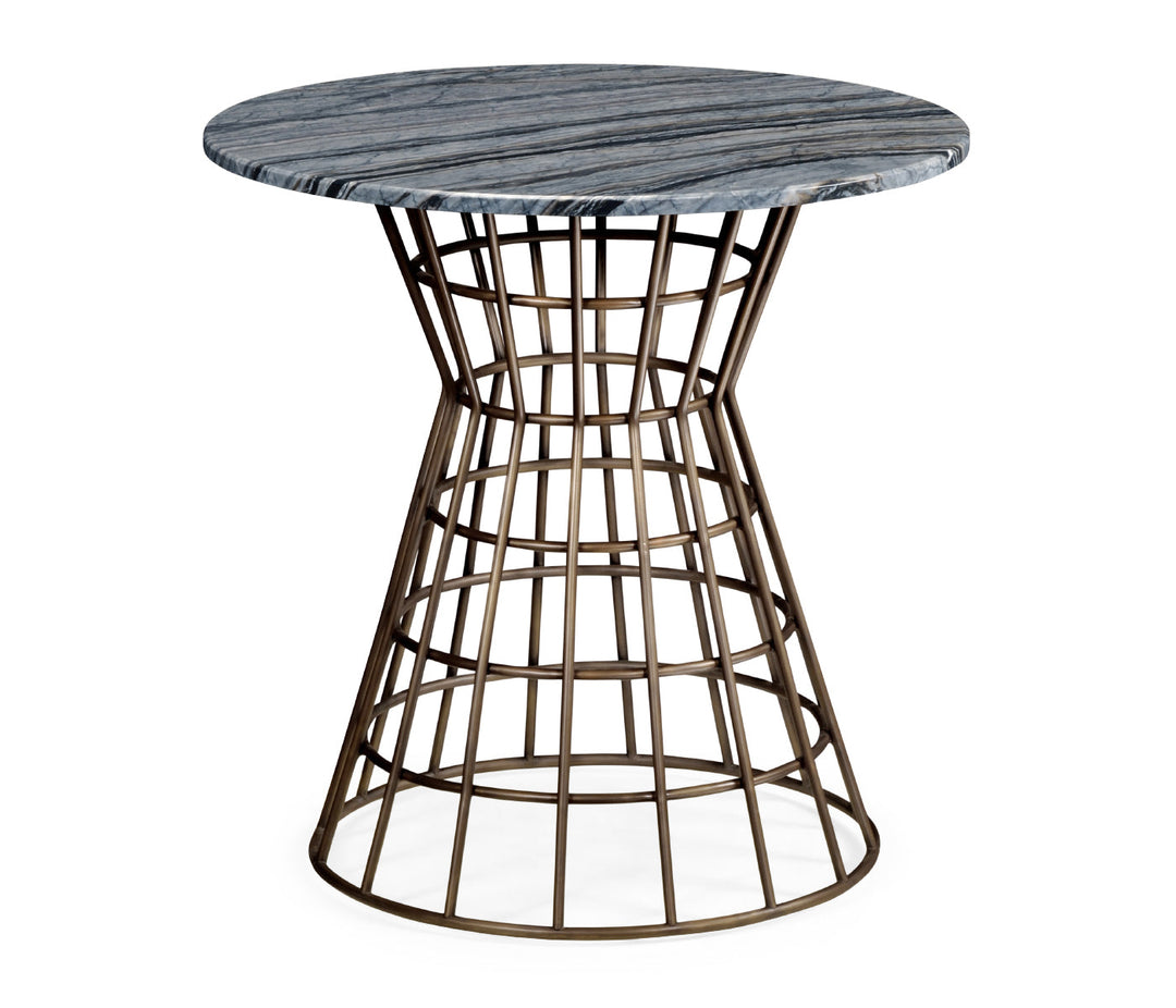 JC Outdoor - Panama Collection - 25" Round Geometric Antique Brass Centre Table with a Grey Marble Top