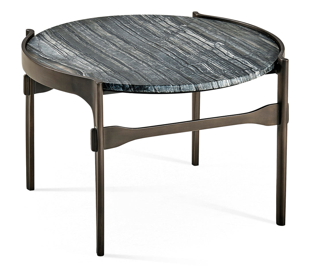 JC Outdoor - Panama Collection - Low Round Solid Brass Coffee Table with a Grey Marble Top