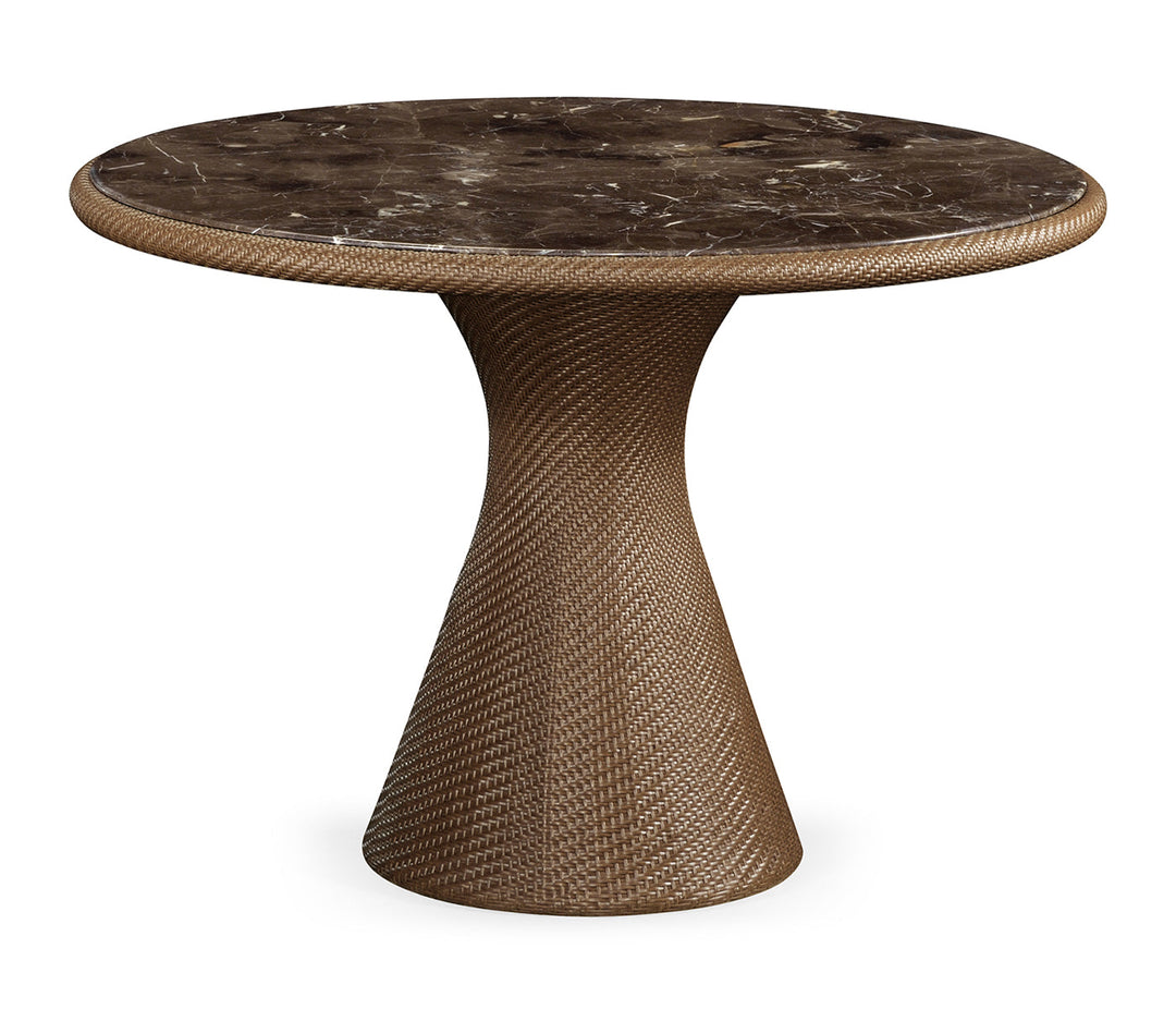 JC Outdoor - Panama Collection - Round Tan Rattan Dining Table with a Dark Marble Top