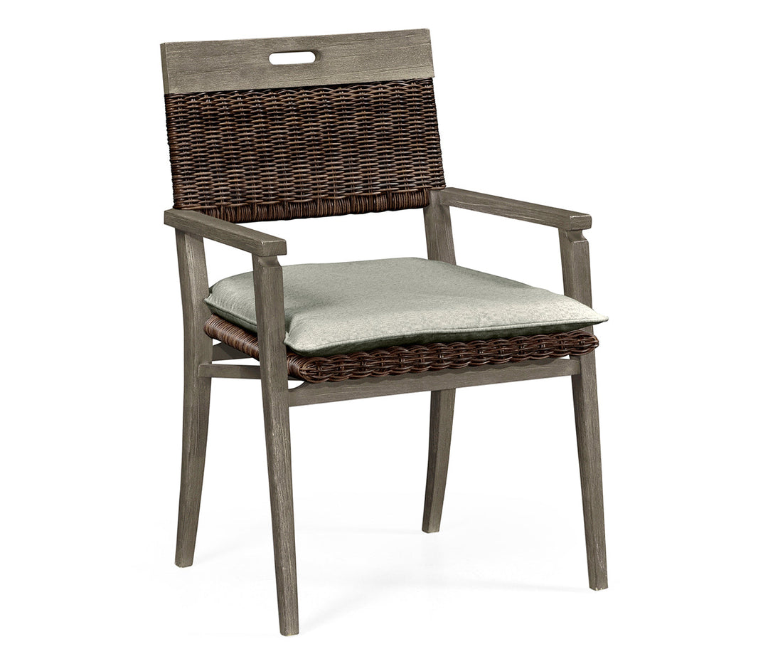 JC Outdoor - Hampton Collection - Square Back Grey & Rattan Dining Chair with Cushion