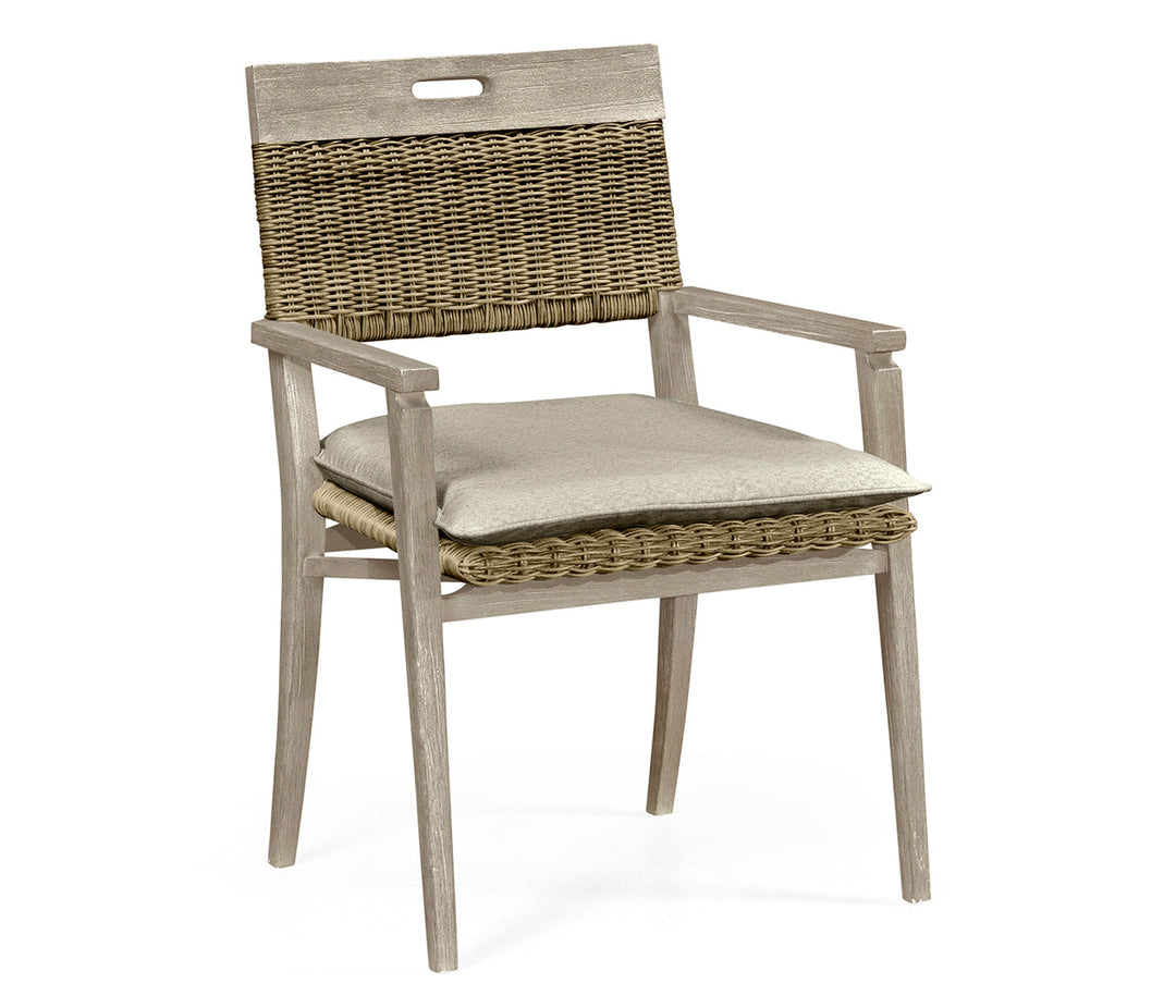 JC Outdoor - Hampton Collection - Square Back Navajo Sand & Rattan Dining Chair with Cushion