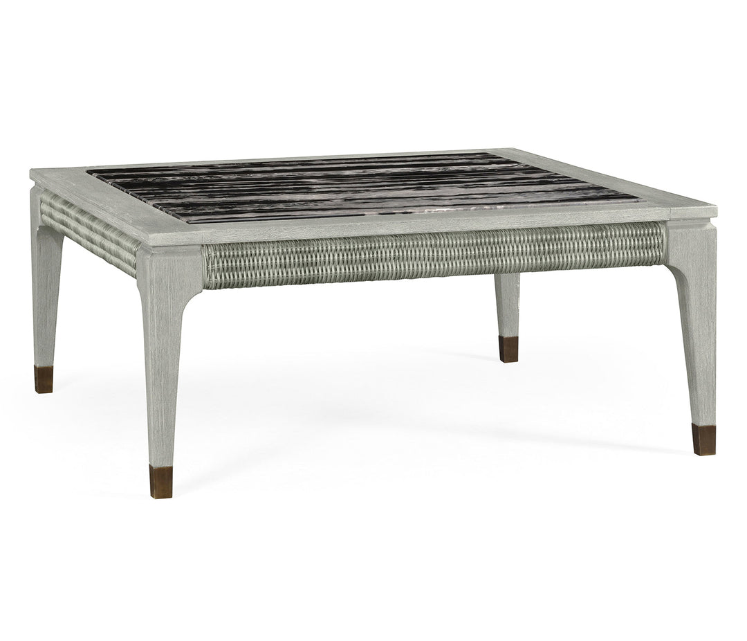 JC Outdoor - Hampton Collection - Square Cloudy Grey & Rattan Coffee Table with a Black Marble Top