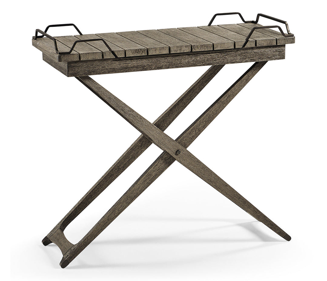 JC Outdoor - Hampton Collection - Rectangular Folding Grey & Antique Brass Tray Console Table