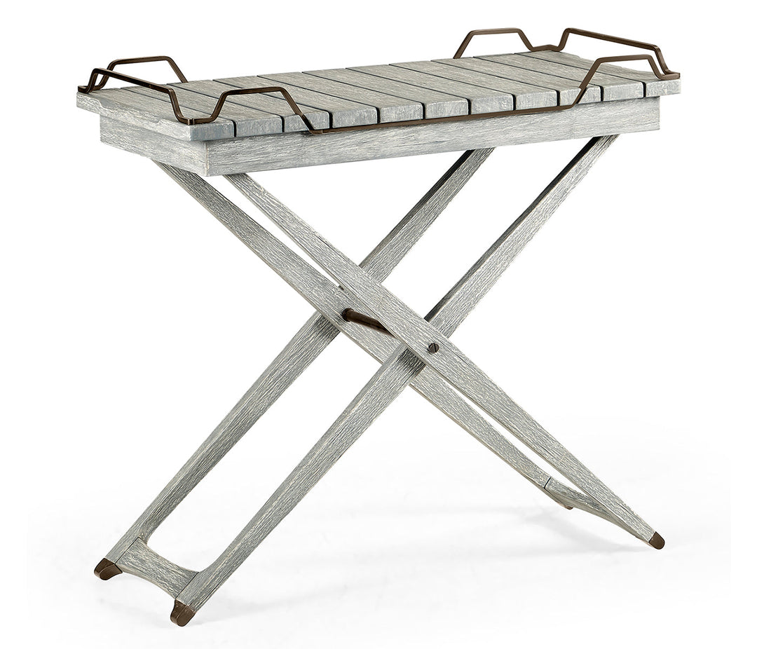 JC Outdoor - Hampton Collection - Rectangular Folding Cloudy Grey & Antique Brass Tray Console Table