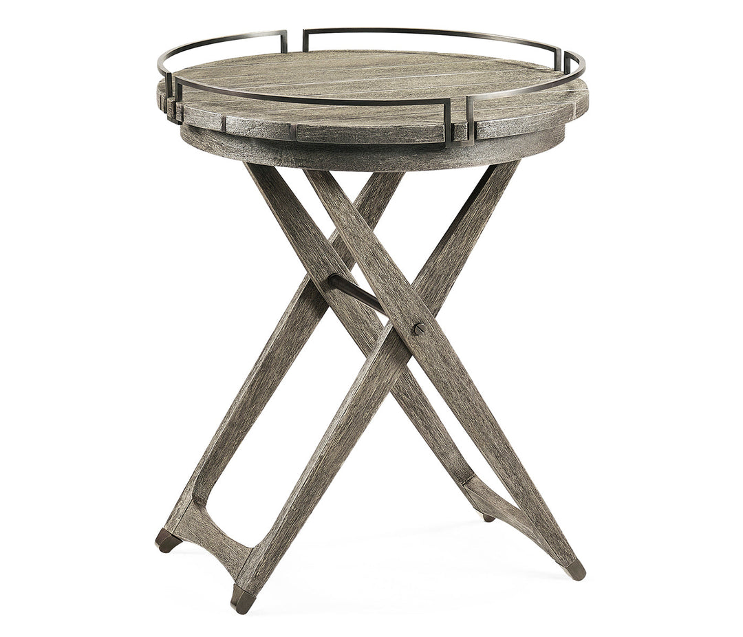 JC Outdoor - Hampton Collection - Round Folding Grey & Antique Brass Tray End Table