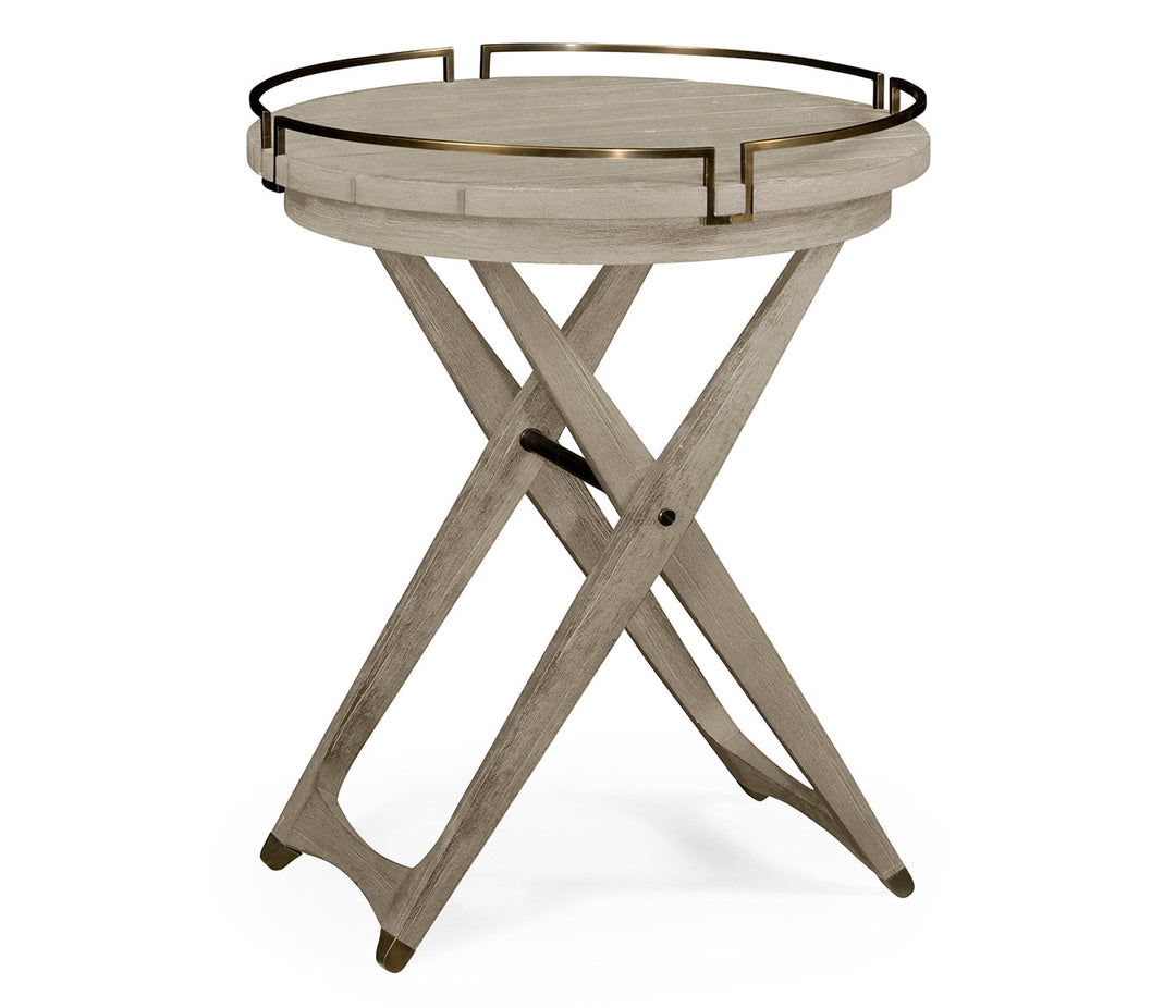 JC Outdoor - Hampton Collection - Round Folding Navajo Sand & Antique Brass Tray End Table