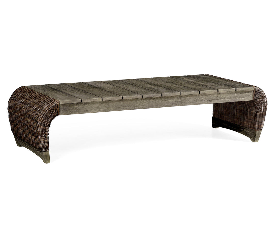 JC Outdoor - Hampton Collection - Rectangular Grey & Rattan Cocktail Table with Curved Ends