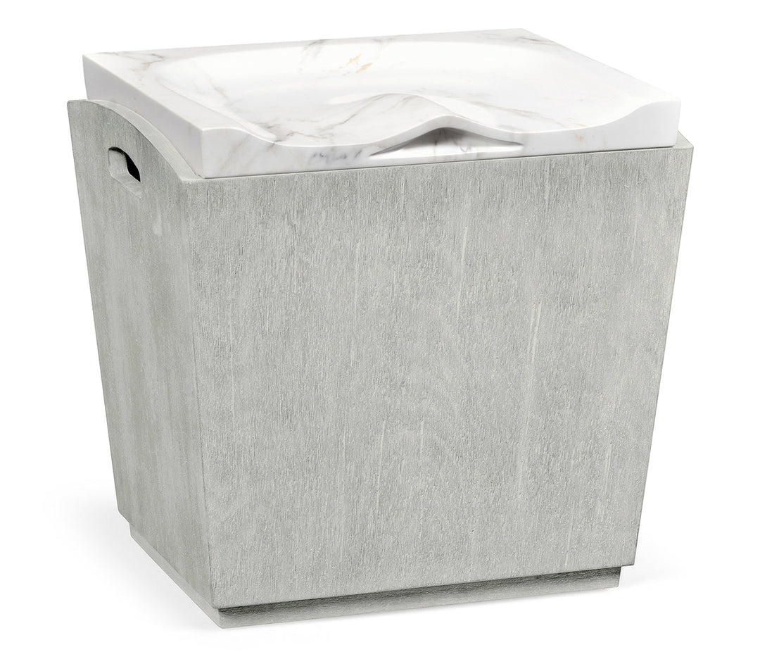 JC Outdoor - Hampton Collection - Rectangular Cloudy Grey & Faux White Marble Storage Stool