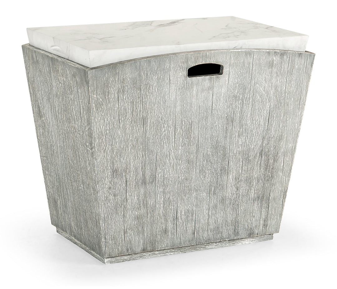 JC Outdoor - Hampton Collection - Rectangular Cloudy Grey & Faux White Marble Storage End Table