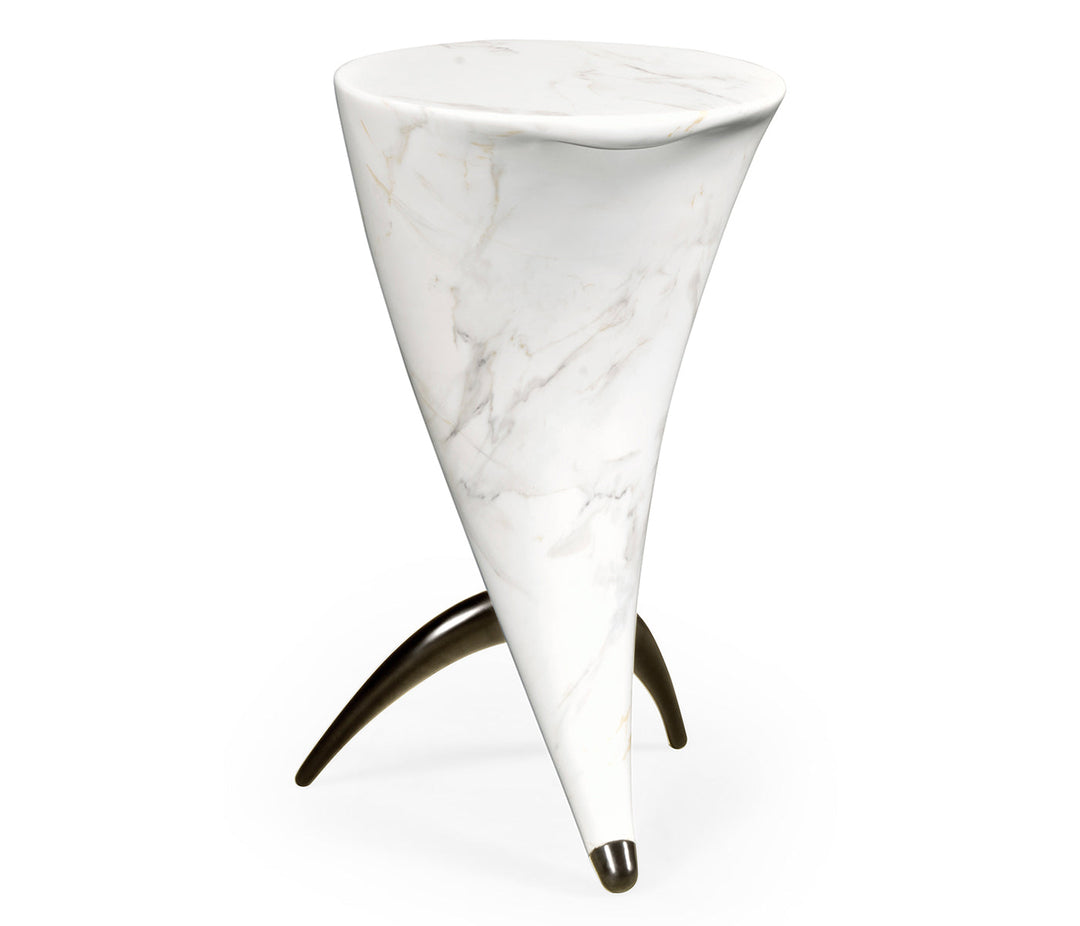 JC Outdoor - Biscayne Collection - Horn Shaped Faux White & Grey Marble End Table