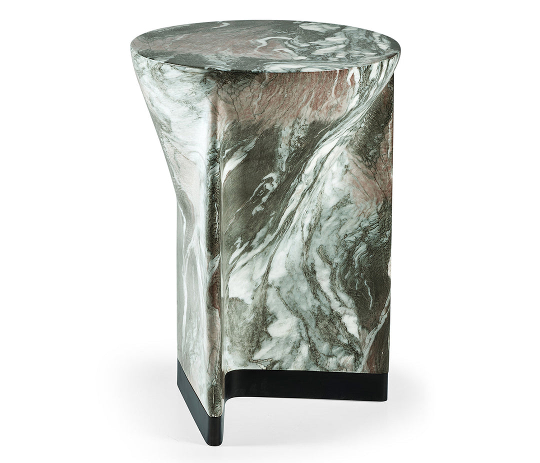 JC Outdoor - Biscayne Collection - Round to L-Shape Faux Black & Grey Marble End Table