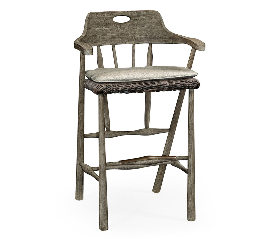 JC Outdoor - Hampton Collection - Smokers Style Grey & Rattan Bar Stool with Cushion