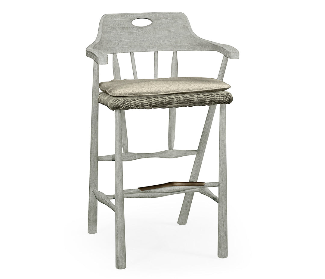 JC Outdoor - Hampton Collection - Smokers Style Cloudy Grey & Rattan Bar Stool with Cushion