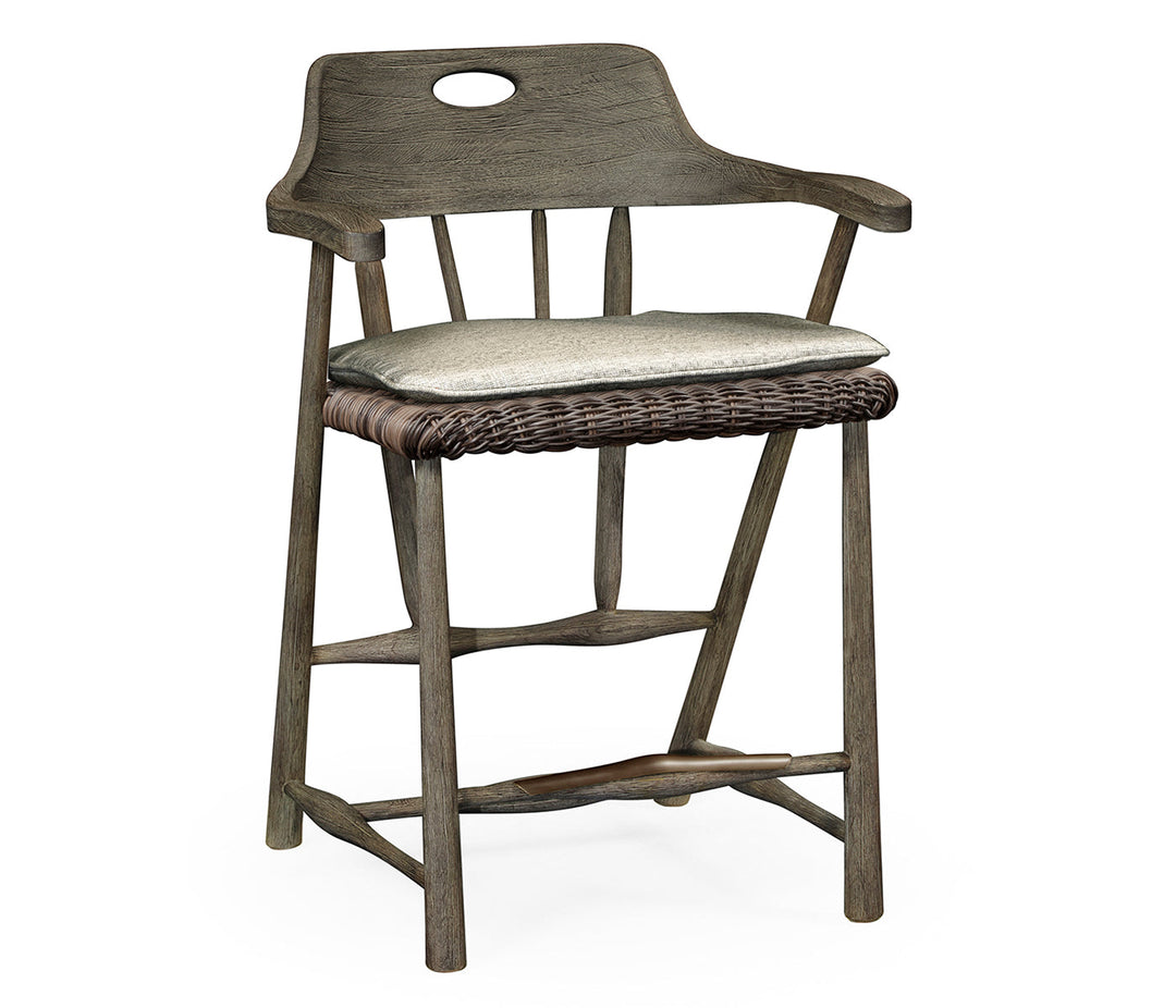 JC Outdoor - Hampton Collection - Smokers Style Grey & Rattan Counter Stool with Cushion