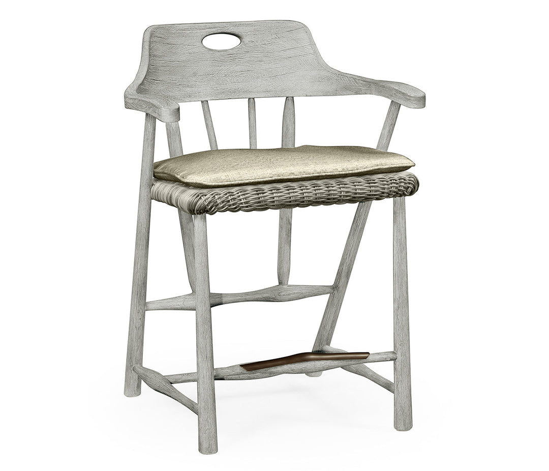 JC Outdoor - Hampton Collection - Smokers Style Cloudy Grey & Rattan Counter Stool with Cushion