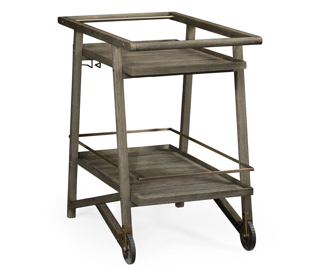 JC Outdoor - Hampton Collection - Tiered Grey & Antique Brass Bar Cart with Wheels