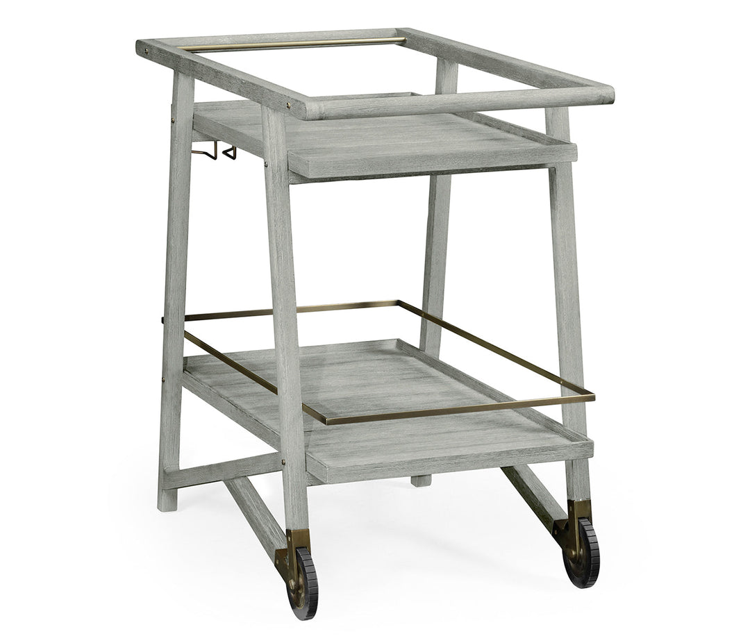 JC Outdoor - Hampton Collection - Tiered Cloudy Grey & Antique Brass Bar Cart with Wheels