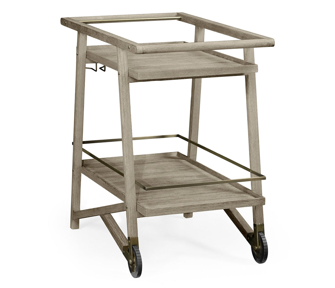 JC Outdoor - Hampton Collection - Tiered Navajo Sand & Antique Brass Bar Cart with Wheels