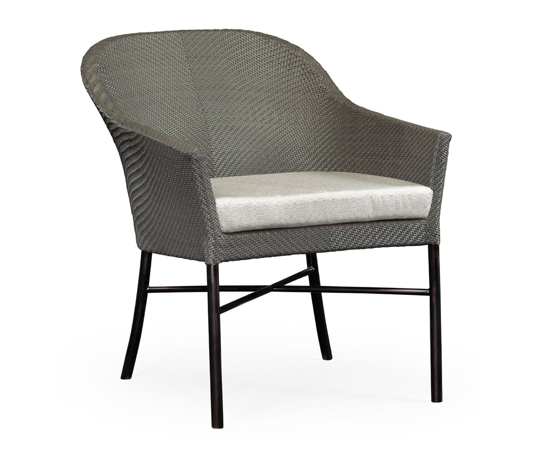 JC Outdoor - Panama Collection - Rounded Back Mocha Steel & Dark Grey Rattan Dining Chair with Cushion