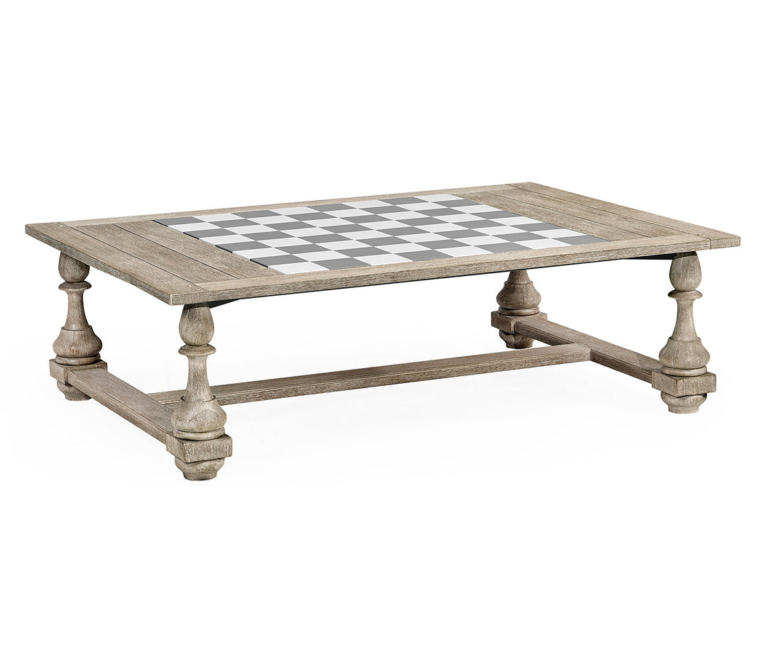 JC Outdoor - Hampton Collection - Rectangular Navajo Sand Games Coffee Table with Faux Marble Top and Chess & Checker Pieces