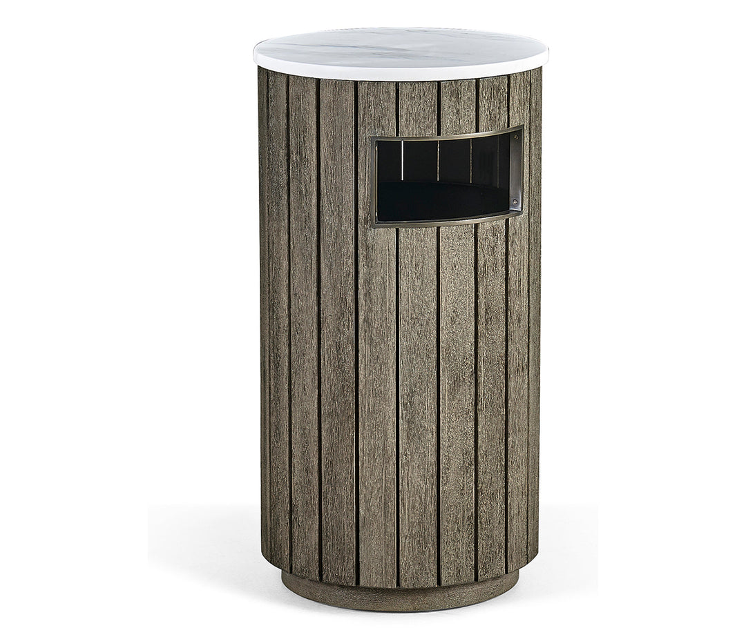 JC Outdoor - Hampton Collection - Round Grey & Antique Brass Wastebasket with Faux Marble Top