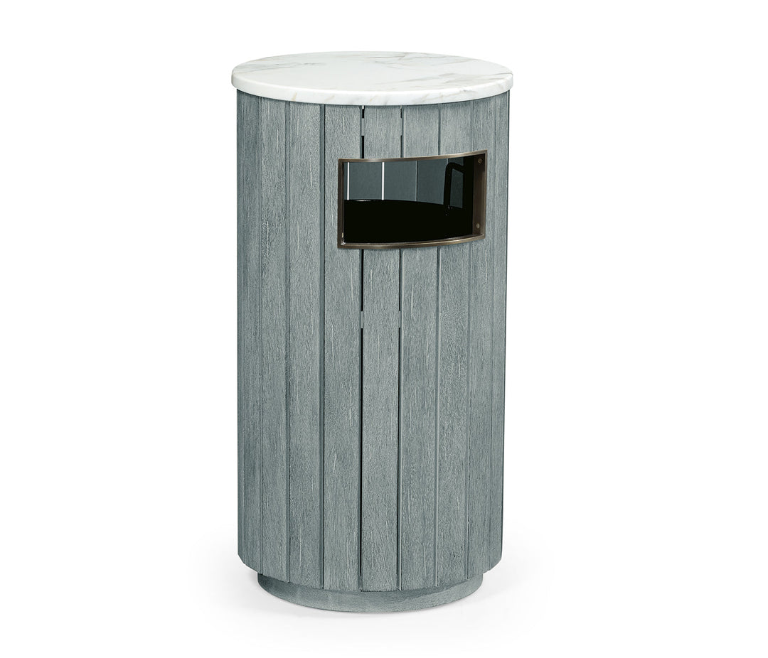 JC Outdoor - Hampton Collection - Round Cloudy Grey & Antique Brass Wastebasket with Faux Marble Top