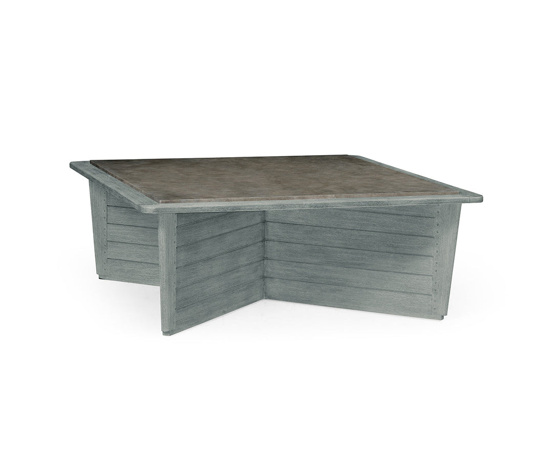 JC Outdoor - Hampton Collection - Square Cloudy Grey & Concrete Coffee Table with an X-Base