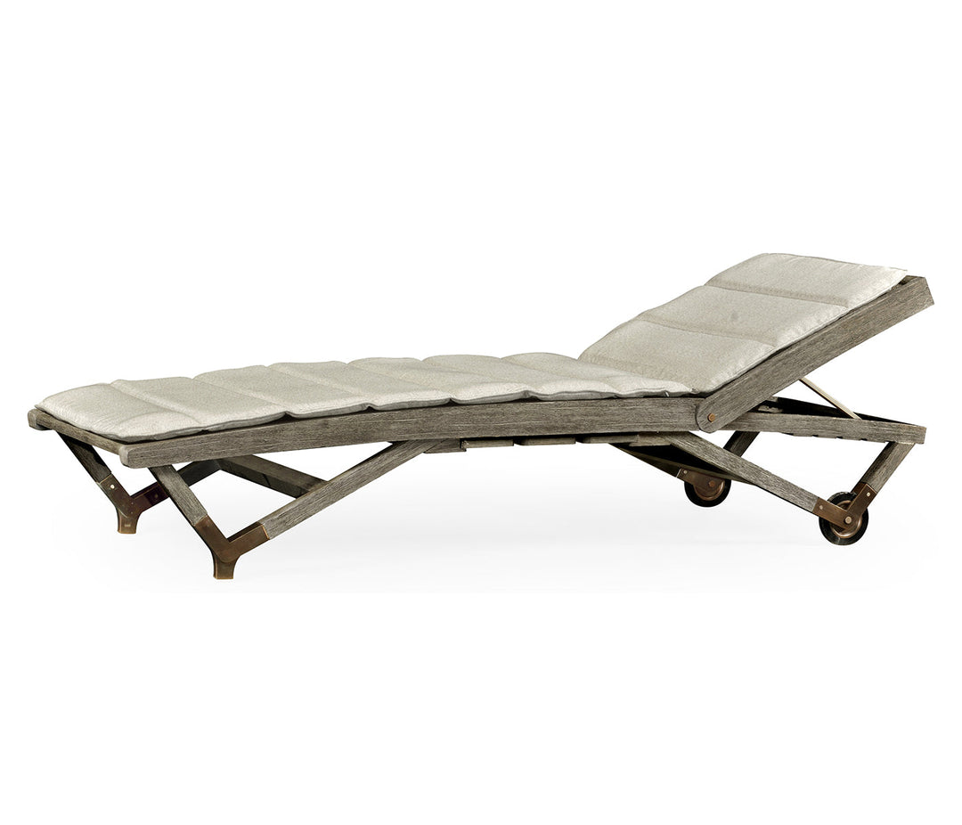 JC Outdoor - Hampton Collection - Grey Chaise Lounge on Wheels with a Retractable Drink Holder & Cushion