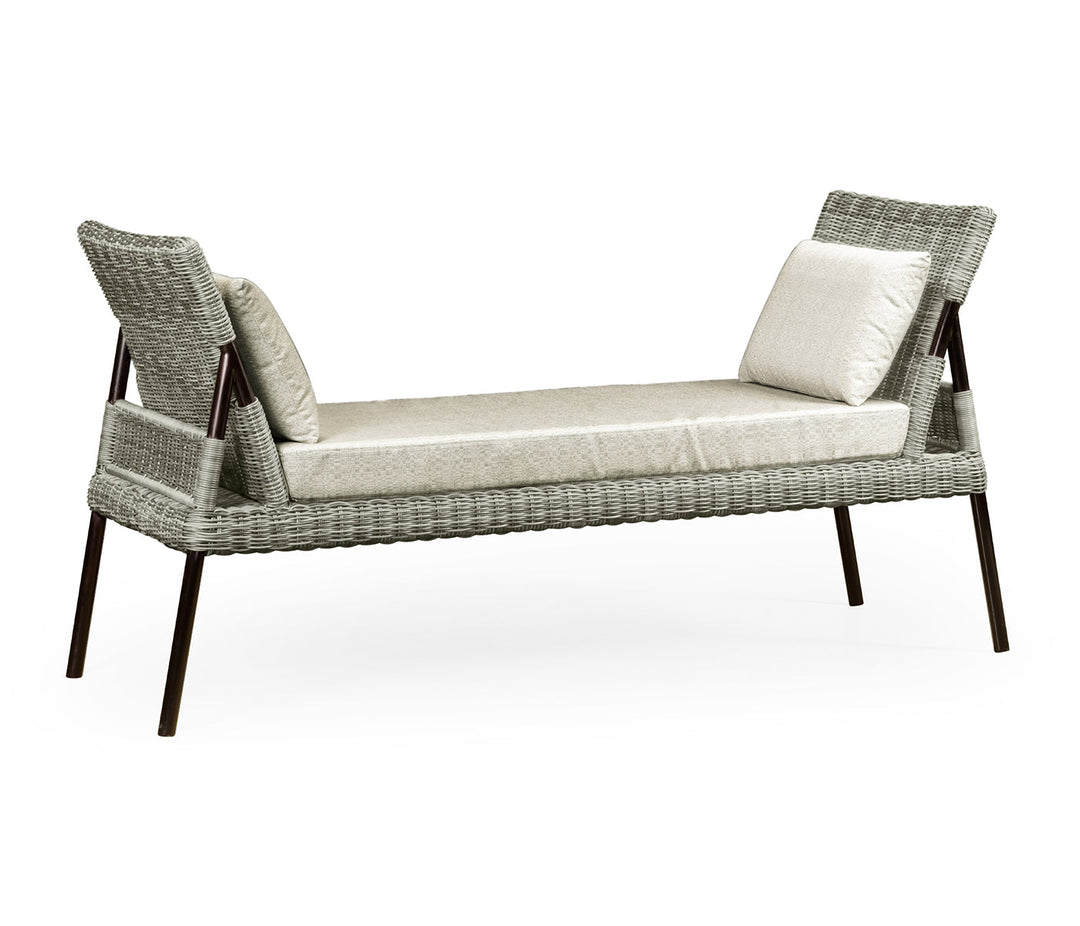 JC Outdoor - Panama Collection - Light Grey Rattan Latt Bench with Cushion & Pillows