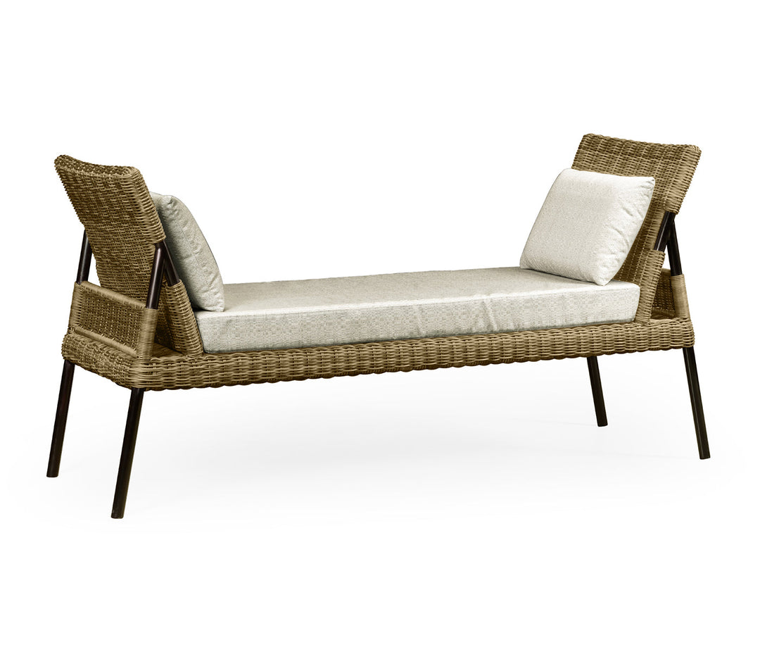 JC Outdoor - Panama Collection - Light Natural Rattan Latt Bench with Cushion & Pillows