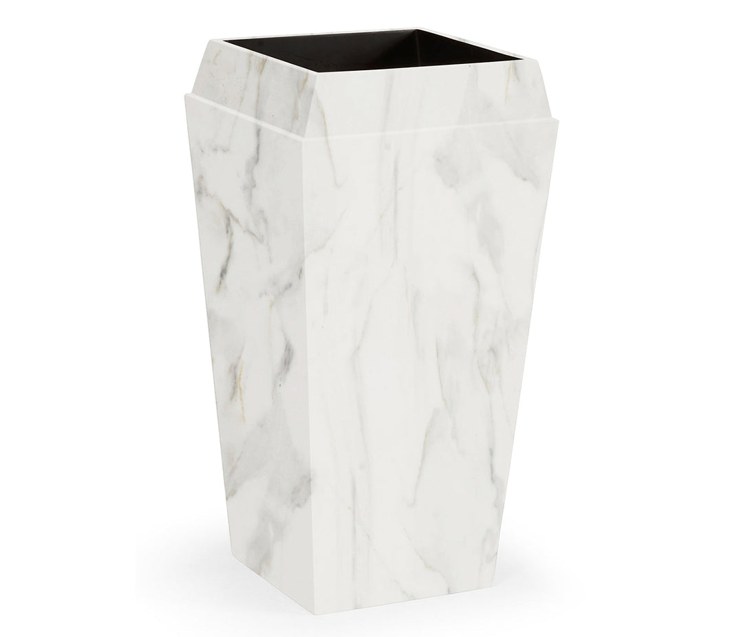 JC Outdoor - Biscayne Collection - Medium Square Faux White & Grey Marble Planter