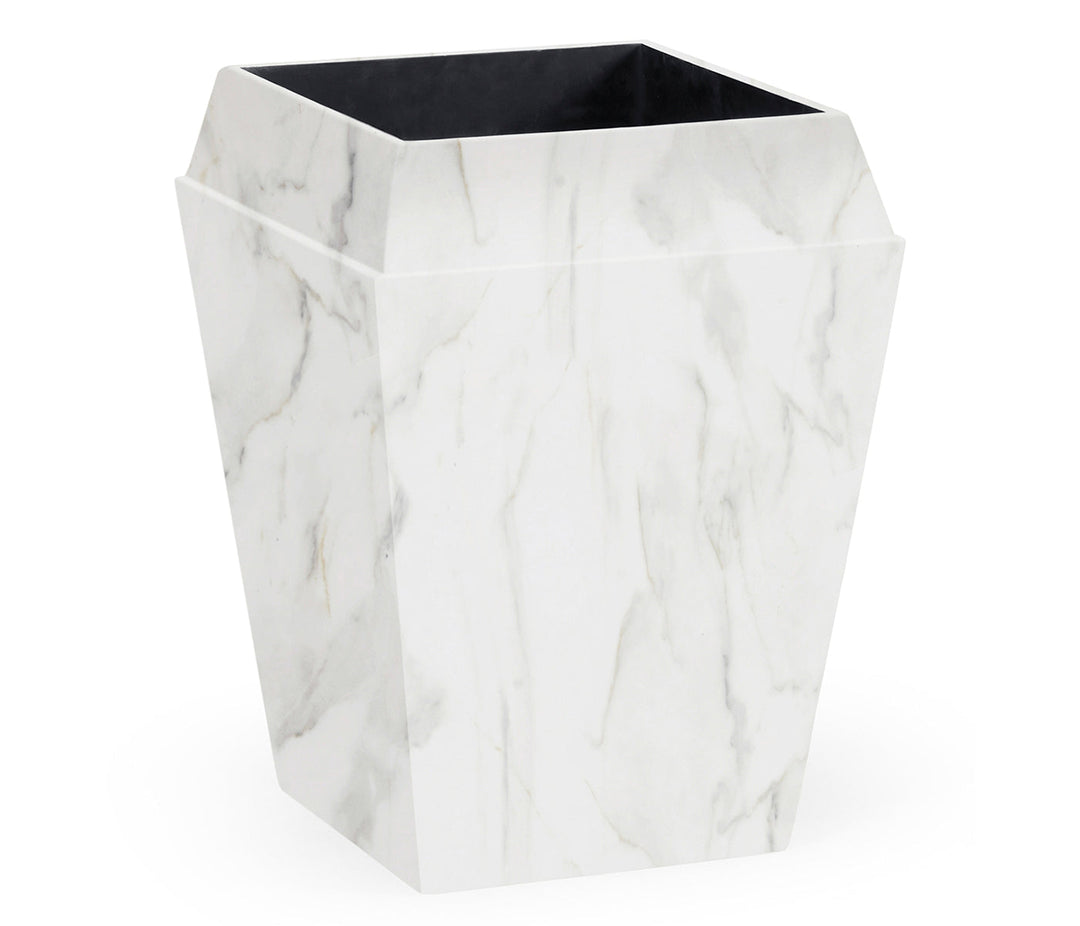 JC Outdoor - Biscayne Collection - Small Square Faux White & Grey Marble Planter