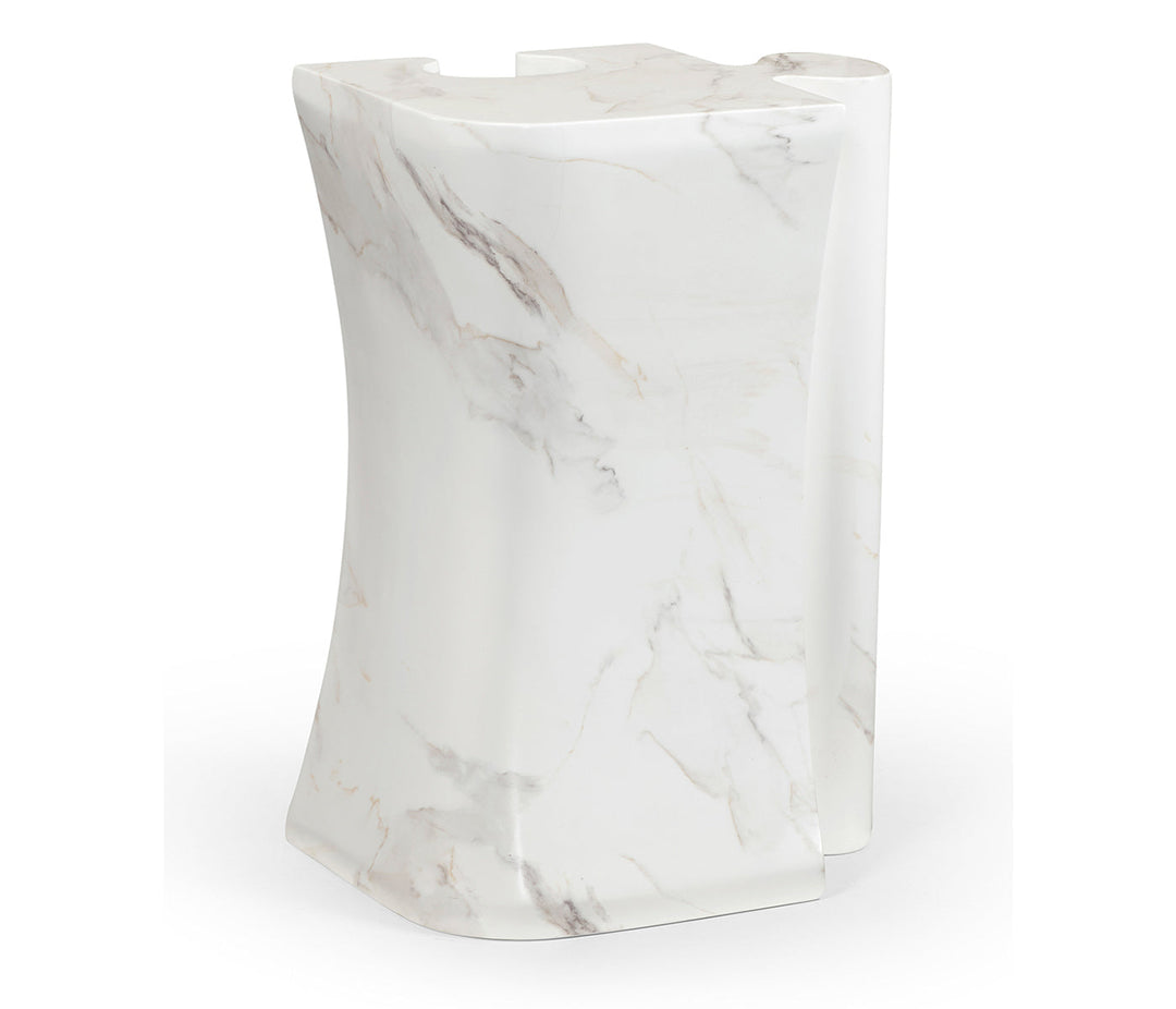 JC Outdoor - Biscayne Collection - Faux White & Grey Marble Puzzle Piece Side Table